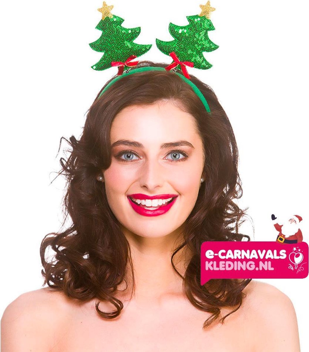 Kerst diadeem kerstboompjes | Leuke kerstboompjes in glitter op haarband | Kerst outfit diadeem met kerstbomen